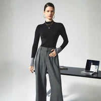 Damen Pullover mit langen Ärmeln Bündchen und Rollkragen ohne Verschluss in Schwarz