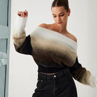 Damen Pullover mit langen Ärmeln Farbverlauf und Bündchen in Schwarz