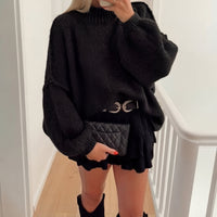 Damen Pullover mit Rundhalsausschnitt und Ballonärmeln in Schwarz
