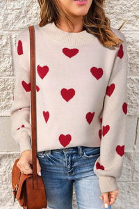 Damen Pullover mit Rundhalsausschnitt und Herzmuster in Rosa