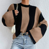 Damen Pullover mit Rundhalsausschnitt und Streifenmuster in Braun