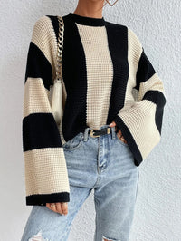 Damen Pullover mit Rundhalsausschnitt und Streifenmuster in Cremefarben