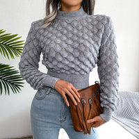 Damen Pullover mit Stehkragen und strukturierten Bündchen in Kurzlänge in Grau