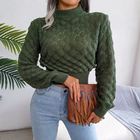 Damen Pullover mit Stehkragen und strukturierten Bündchen in Kurzlänge in Grün