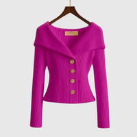 Damen-Rippstrick-Cardigan mit Off-Shoulder-Kragen und Zierknöpfen in Rosa