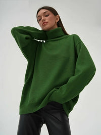 Damen Rollkragenpullover mit hohem Kragen und elastischen Bündchen in Dunkelgrün