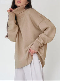 Damen Rollkragenpullover mit hohem Kragen und elastischen Bündchen in Khaki