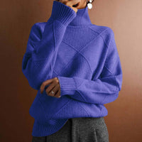 Greta | Damen Rollkragenpullover mit Rautenmuster Lässiger Strickpullover in Blau