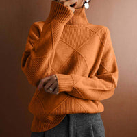 Greta | Damen Rollkragenpullover mit Rautenmuster Lässiger Strickpullover in Orange