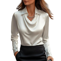 Damen Satinbluse mit Wasserfallausschnitt in WeiB