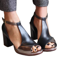 Damen Schuhe mit offener Vorderpartie und T-Riemen in Schwarz