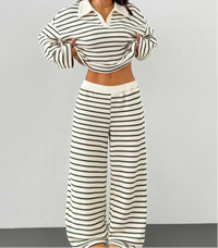 Damen Set mit gestreiftem Oberteil und Hose in Weiß
