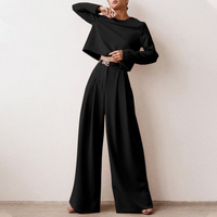 Damen Set mit Langarmshirt und Hose in Schwarz