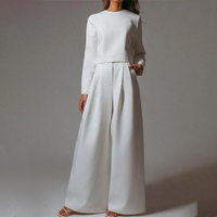 Damen Set mit Langarmshirt und Hose in Weiß