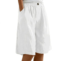 Damen Shorts mit elastischem Bund und Knopf und weitem Bein in Weiß