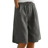 Damen Shorts mit elastischem Bund und Knopf und weitem Bein in Grau