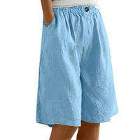 Damen Shorts mit elastischem Bund und Knopf und weitem Bein in Hellblau