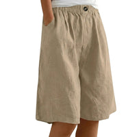 Damen Shorts mit elastischem Bund und Knopf und weitem Bein in Khaki