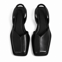 Damen Slingback Flache Schuhe mit Quadratischer Spitze in Schwarz