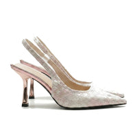Damen-Slingback-Pumps mit spitzer Zehenpartie und gemustertem Obermaterial in Rosa