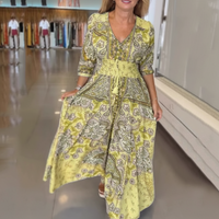 Damen Sommerkleid Blumen Maxi in Gelb