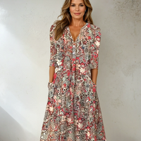 Damen Sommerkleid Bohemien Midi in Rot