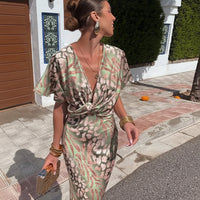Damen Sommerkleid Kurzärmliges Midi in Beige