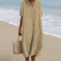 Damen SommerKleid Midi V-Ausschnitt in Khaki