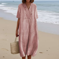 Damen SommerKleid Midi V-Ausschnitt in Rosa