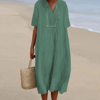 Damen SommerKleid Midi V-Ausschnitt in Grün