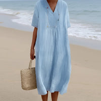 Damen SommerKleid Midi V-Ausschnitt in Blau