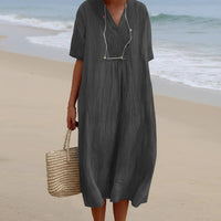 Damen SommerKleid Midi V-Ausschnitt in Schwarz