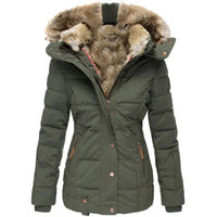 Damen Steppjacke mit Kunstfell-Kapuze und Reißverschluss in Grün