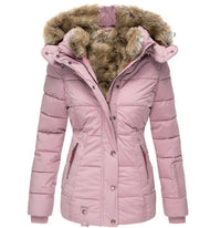 Damen Steppjacke mit Kunstfell-Kapuze und Reißverschluss in Rosa