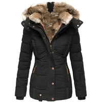 Damen Steppjacke mit Kunstfell-Kapuze und Reißverschluss in Schwarz