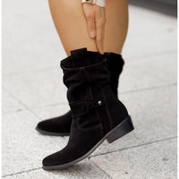Damen-Stiefel aus Wildleder mit gerafftem Schaft in Manhattan Schwarz
