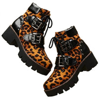 Damen-Stiefeletten mit Leopardenmuster und Schnallenriemen in Leopardenorange