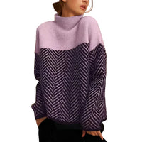 Damen Strickpullover mit Stehkragen und Zickzackmuster in Lila