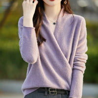 Damen-Strickpullover mit Wickeloptik in Lavendel