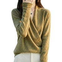 Damen-Strickpullover mit Wickeloptik in Olivegrün
