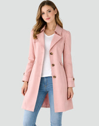Nora | Damen Taillierter Klassischer Trench Coat Mittellanger Mantel in Rosa