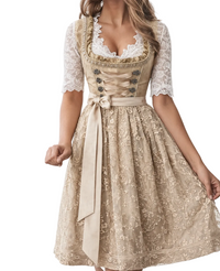 Damen Traditionelles Dirndlkleid mit Spitzenbluse und Schnürmieder in Beige