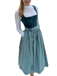 Damen Traditionelles Midi Dirndl mit Schürze in Hellgrün