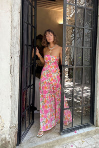 Damen Trägerloses Maxikleid mit abgesenkter Taille und Blumenmuster in Rosa