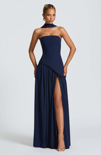 Damen Trägerloses Asymmetrisches Maxikleid in Marineblau