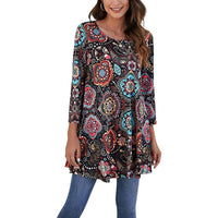 Leonie | Damen Tunika mit buntem Mandala-Druck und 3/4-Ärmeln in A2