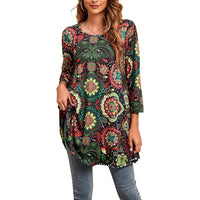 Leonie | Damen Tunika mit buntem Mandala-Druck und 3/4-Ärmeln in A16