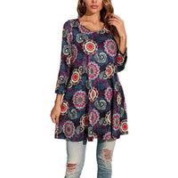 Leonie | Damen Tunika mit buntem Mandala-Druck und 3/4-Ärmeln in Grau