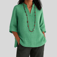 Leonie | Damen V-Ausschnitt Relaxed-Fit 3/4-Arm Tunika in Grün