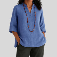 Leonie | Damen V-Ausschnitt Relaxed-Fit 3/4-Arm Tunika in Blau